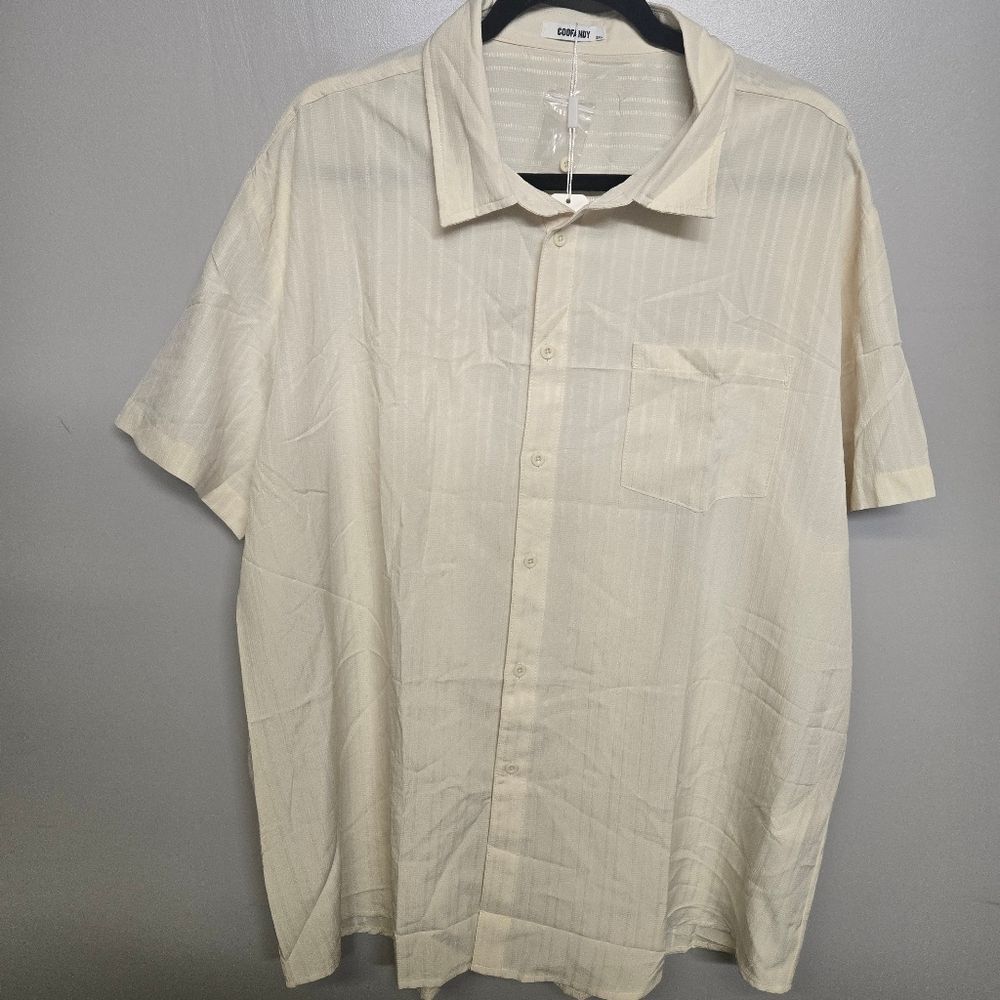 Coofandy Mens 3XL Button Down Short Sleeve Cream NWT Shirt Lightweight Striped